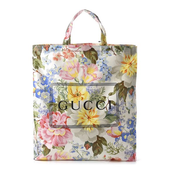 Gucci Floral-print Logo Tote Bag in White NEW WITH DUST BAG - Picture 1 of 14